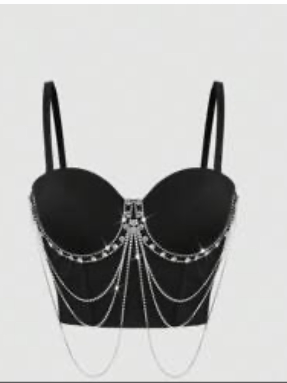 Black Chain-Detail Bustier Crop Top